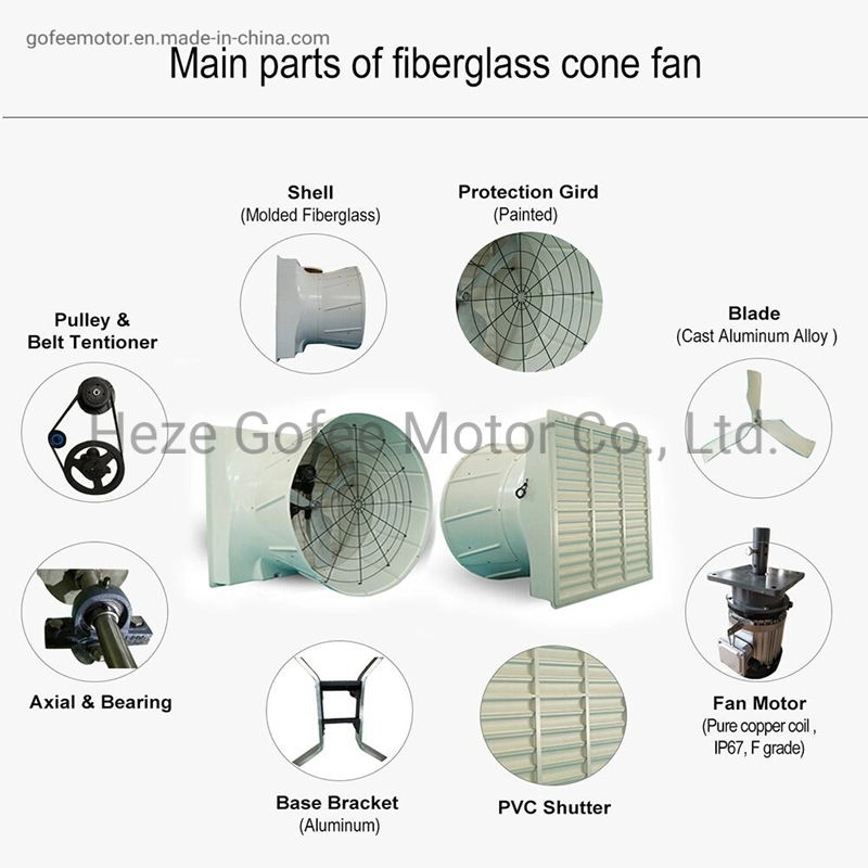 Cooling Air Conditioner for Poultry House Cool Blower High Negative Pressure FRP Fiberglass Cone Wall Mounted Exhaust Fan